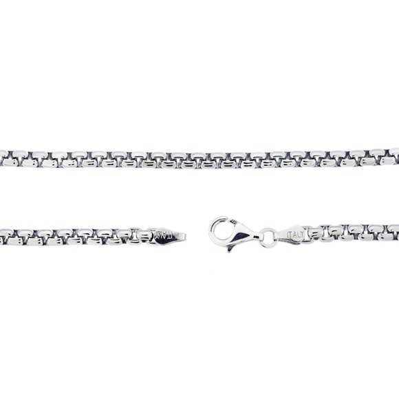 925 Sterling Silver Round Box Chain Necklace Made In Italy 3.1 mm - Picture 2 of 3
